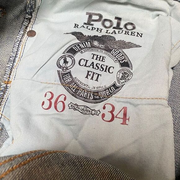 Polo Ralph Lauren Tiger Military Patch Patchwork Distressed Jeans size 36x34 New - Picture 11 of 14